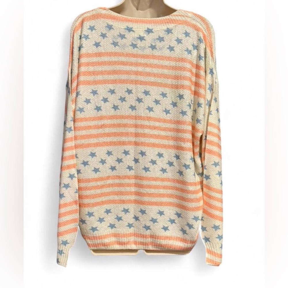 POL American Flag Sweater Stars Stripes Lightweight Knit Oversized Boho medium - Picture 2 of 6